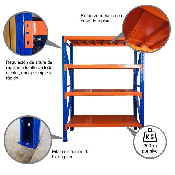 Mini Rack 2000 ancho x 600 prof x 2500 alto mm 1200 kg (300 kg por nivel) - Imagen 4